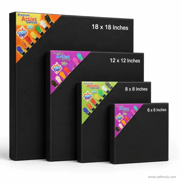 Black Primed Artist Canvas Board for Painting 4 Sizes