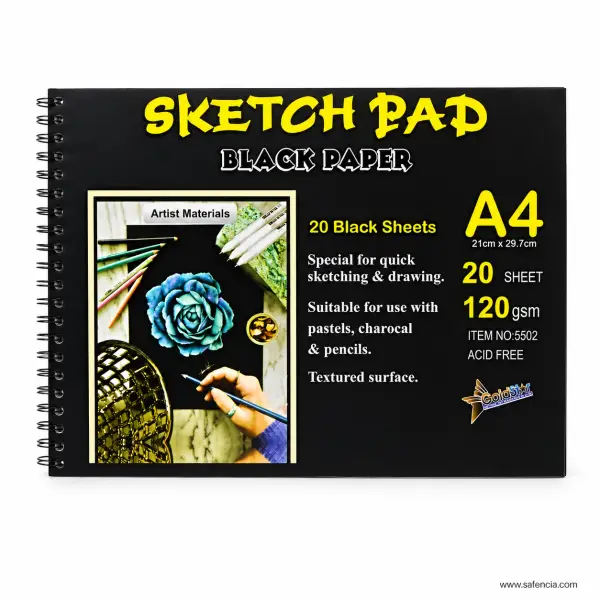 Black Paper Artist Sketchpad A4 120gsm 20 Sheets