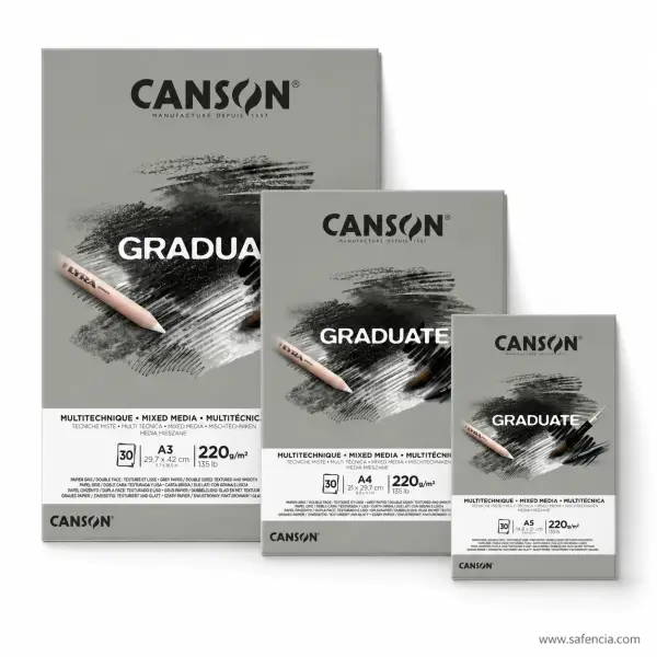 Canson Graduate Mixed Media Pad Grey 220gsm 30 Sheets
