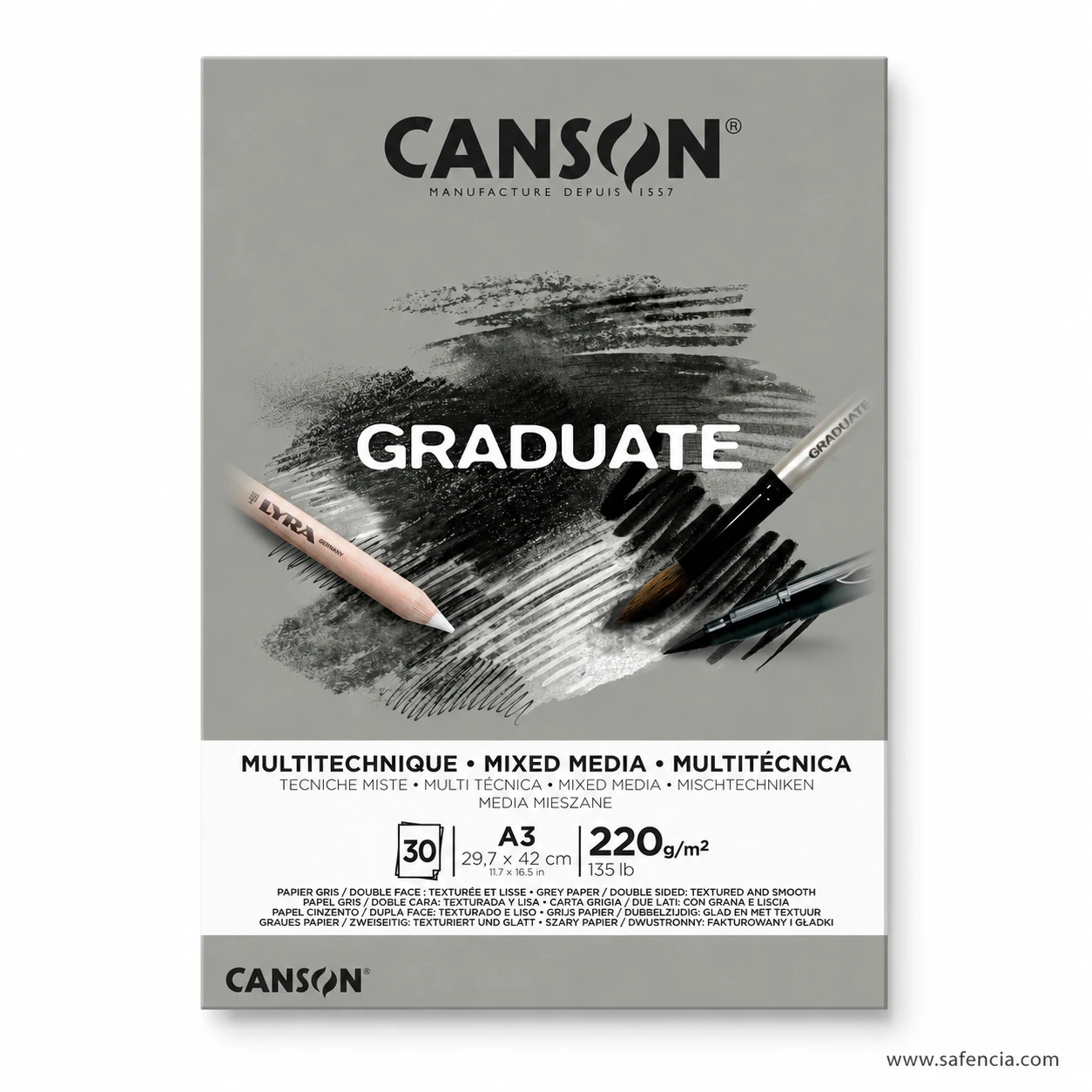 Canson Graduate mixed media pad grey A3 size 29.7x42cm 30 sheets