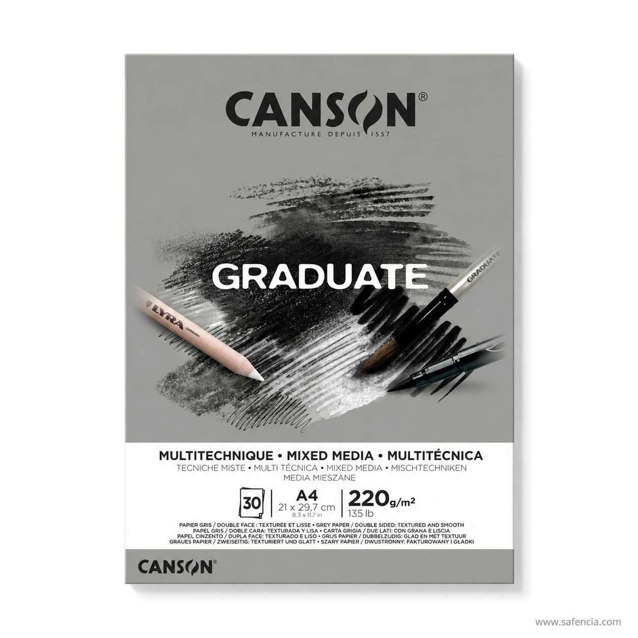 Canson Graduate mixed media pad grey A4 size 21x29.7cm 30 sheets