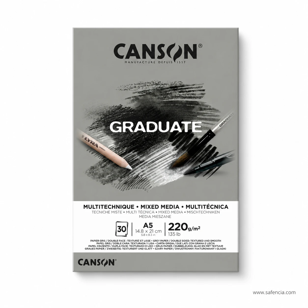 Canson Graduate mixed media pad grey A5 size 14.8x21cm 30 sheets