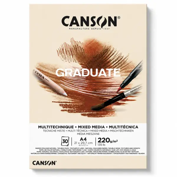 Canson Graduate Mixed Media Pad Yellow Ochre 220gsm 30 Sheets