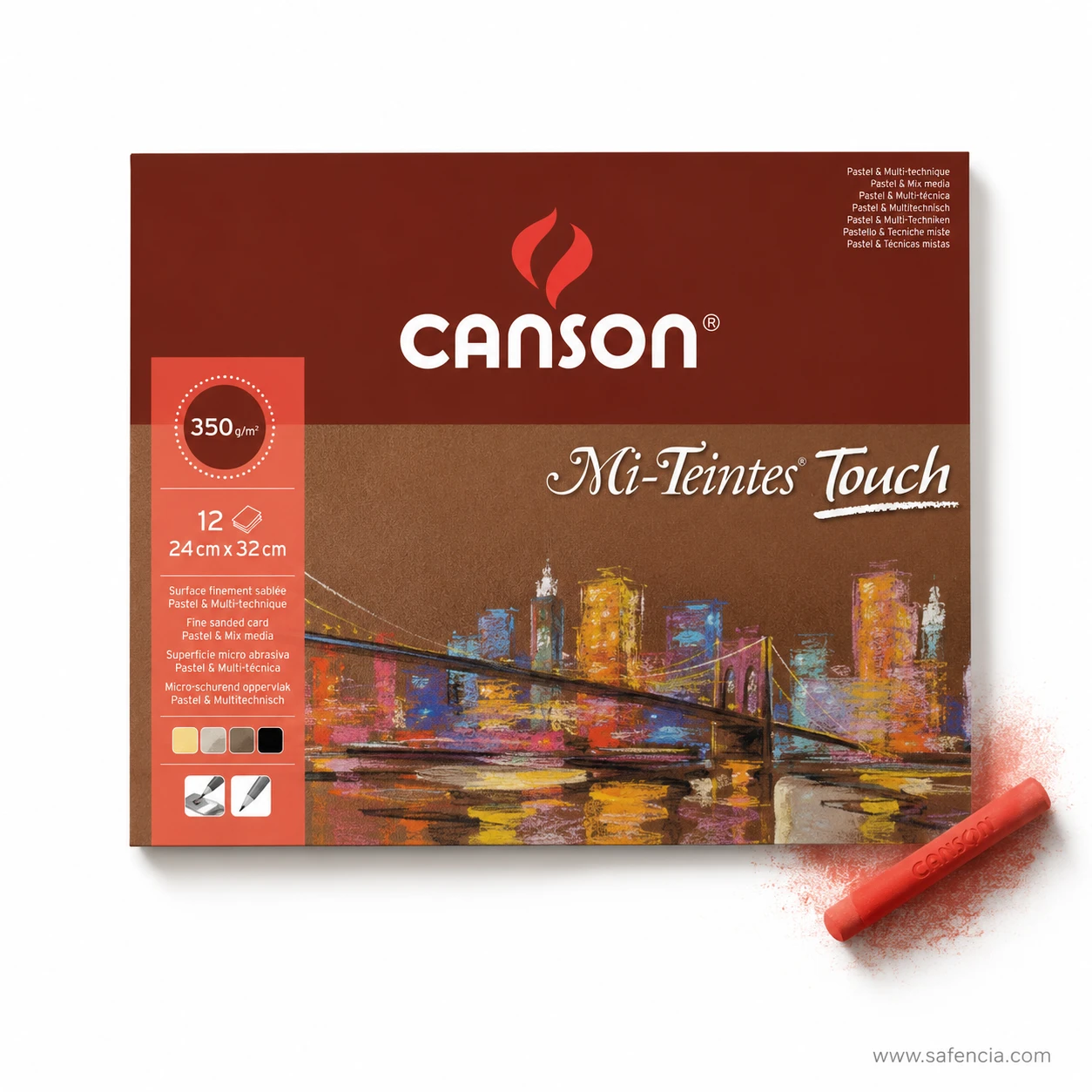 Cityscape pastel painting on Canson Mi-Teintes Touch sanded card with red pastel stick