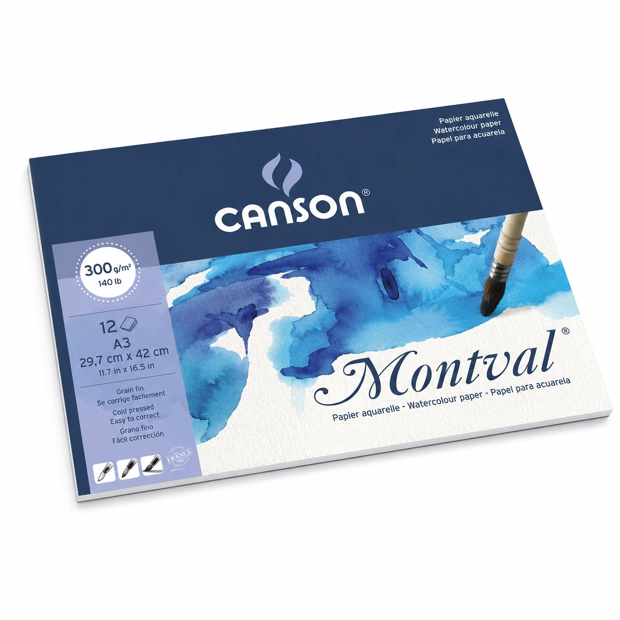 Perspective view of Canson Montval watercolor spiral pad