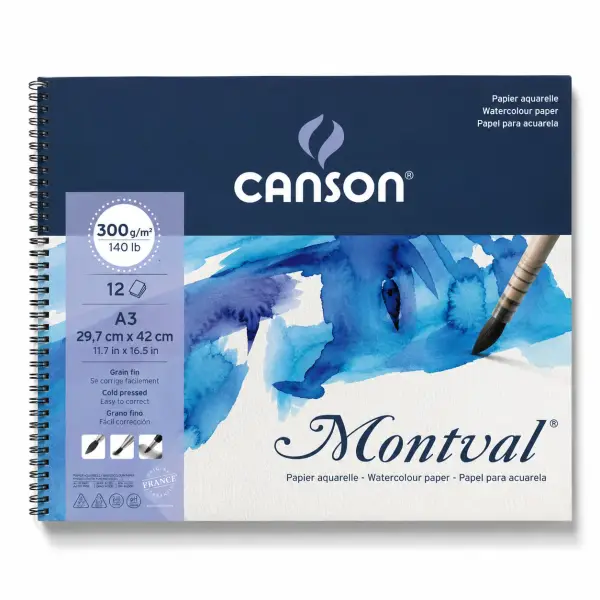 Canson Montval Cold Pressed Watercolor Spiral Pad 300gsm 12 Sheets