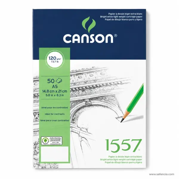 Canson 1557 Extra White Drawing and Sketch Pad 120gsm 50 Sheets