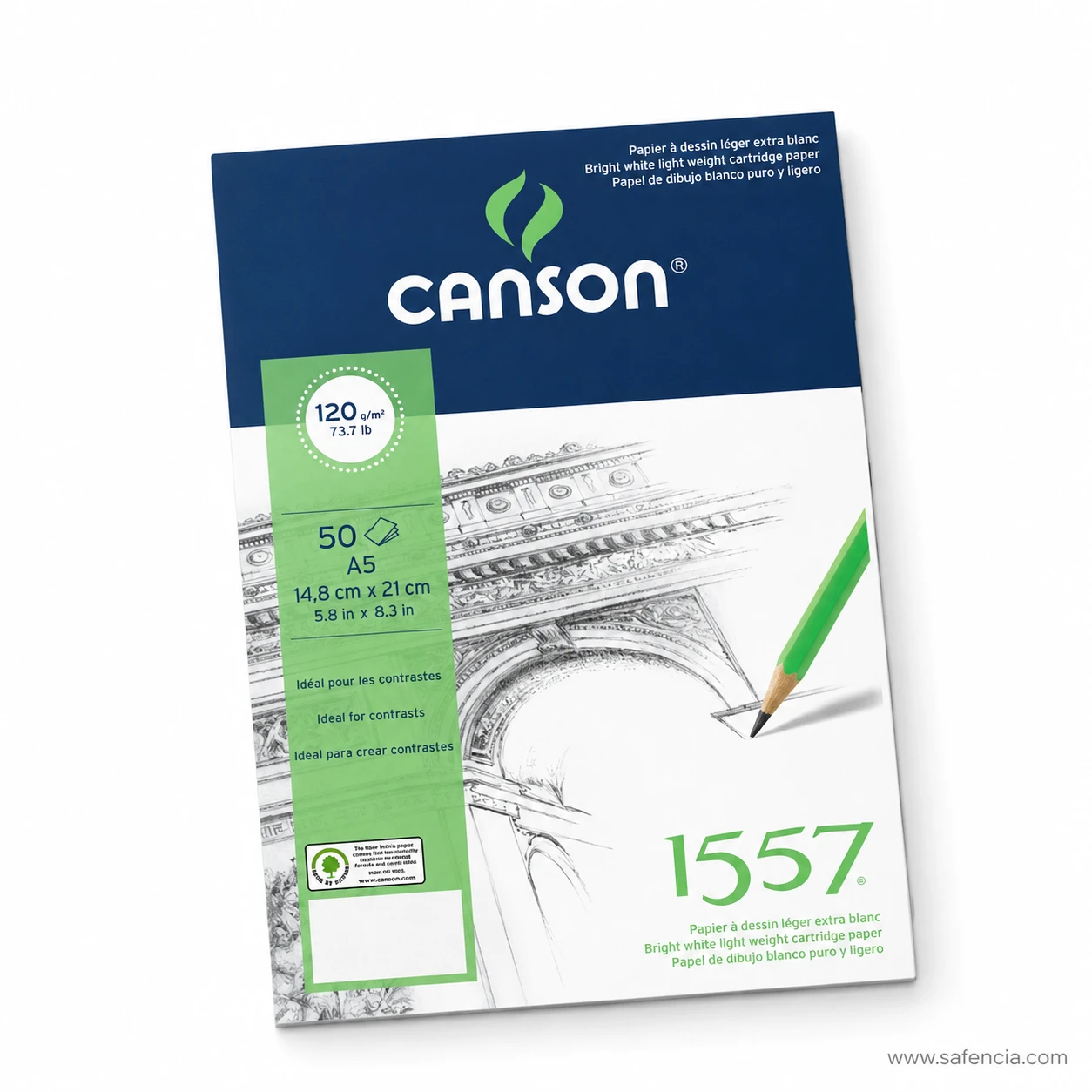 Canson 1557 drawing paper pad displaying extra white paper for contrast pencil art