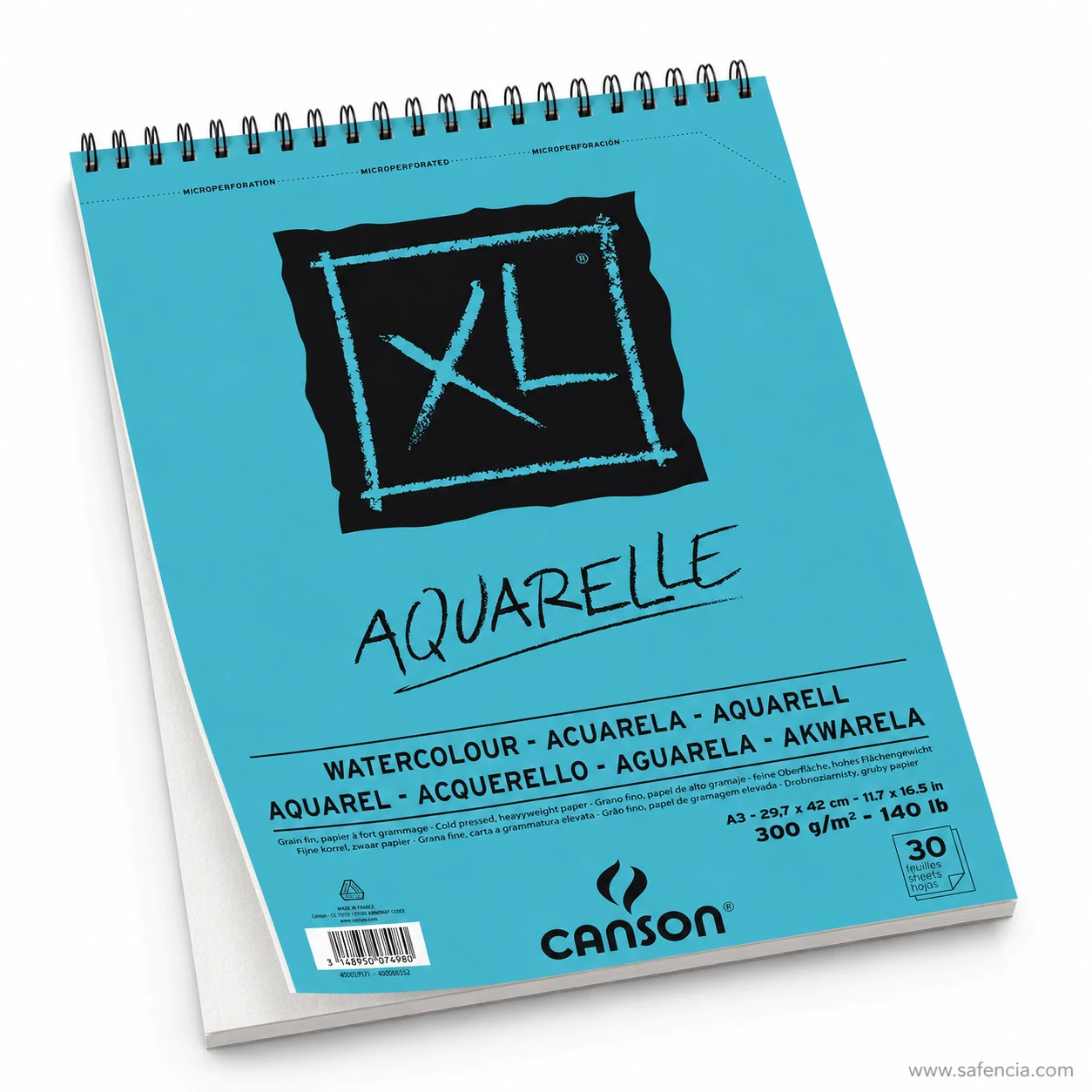 Perspective view of Canson XL Aquarelle 300gsm watercolor spiral pad