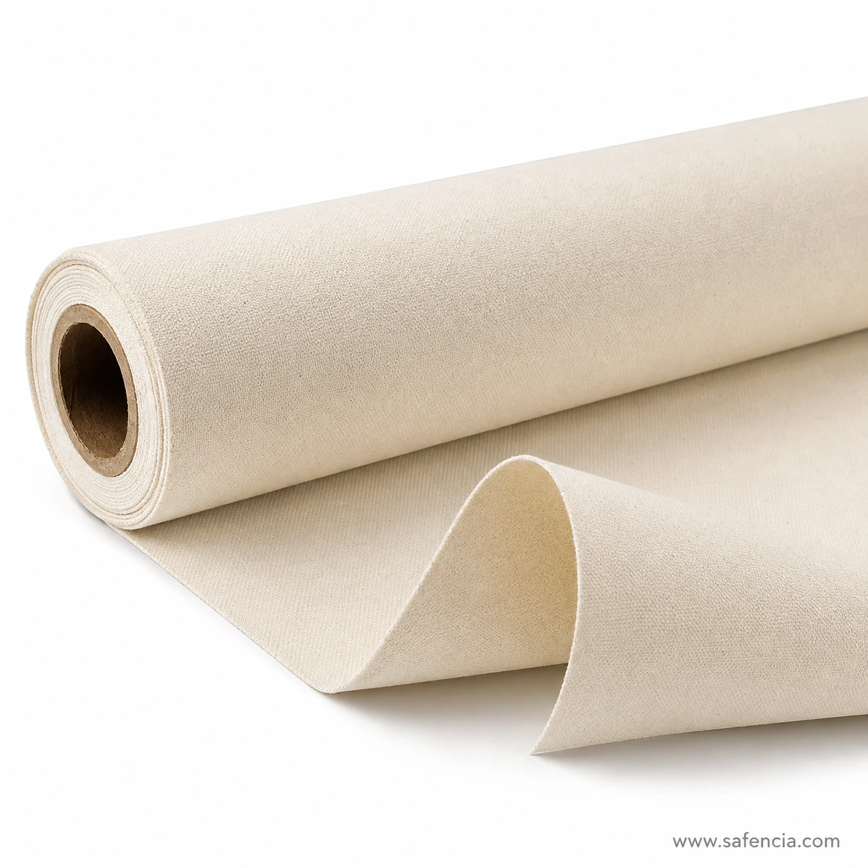 Unrolled cotton canvas fabric sheet texture and weave pattern