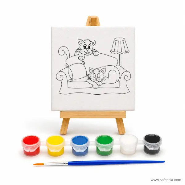 Mini Stretched Canvas Painting Kit 4x4 Inch with Easel & Paints