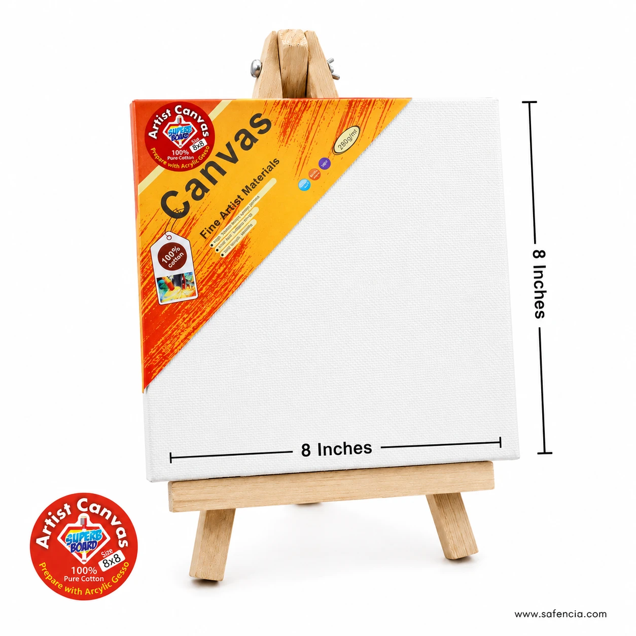 Artist canvas board panel 8x8 inch with wooden easel stand in Pakistan