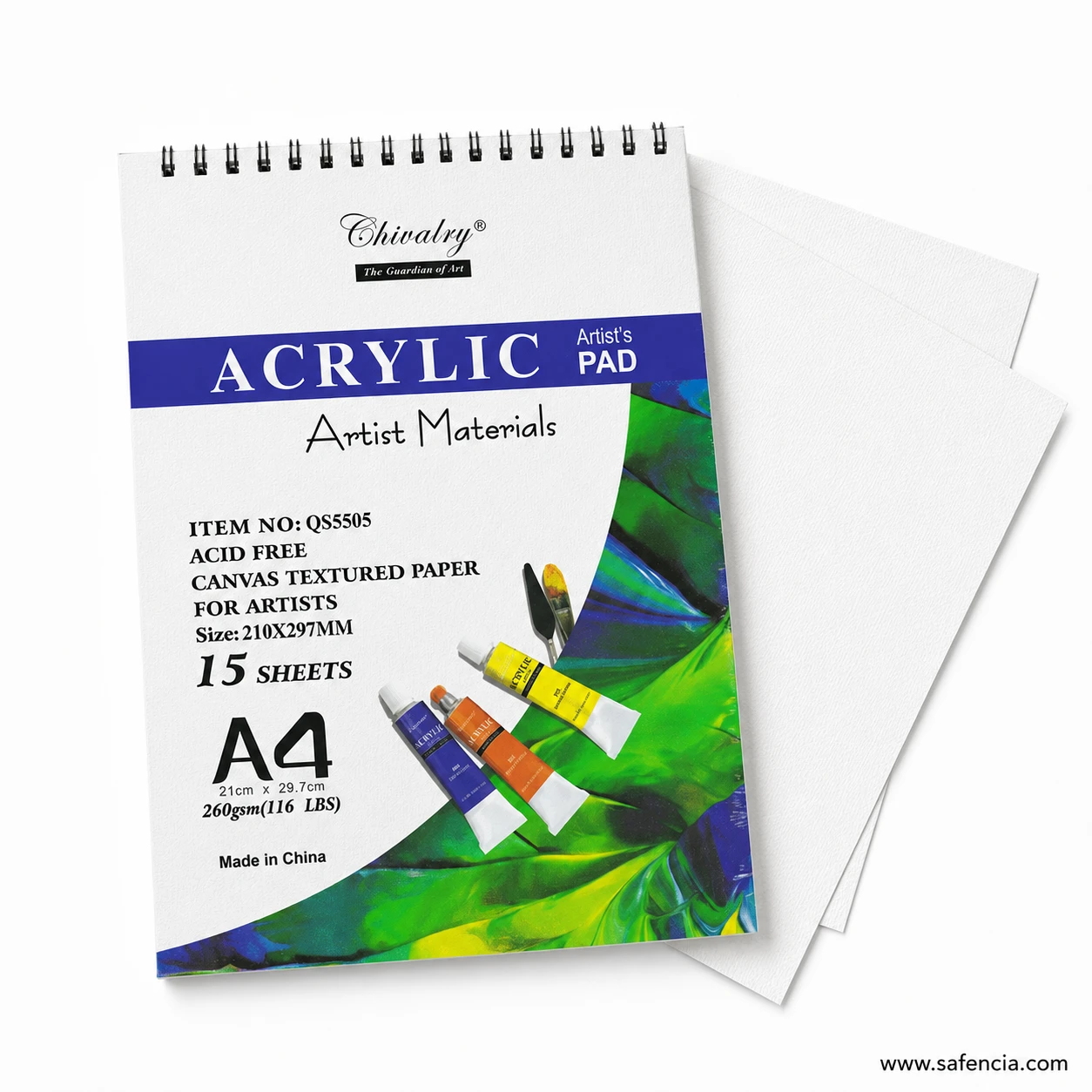 Fanned view of Chivalry acrylic pad showing canvas textured white sheets