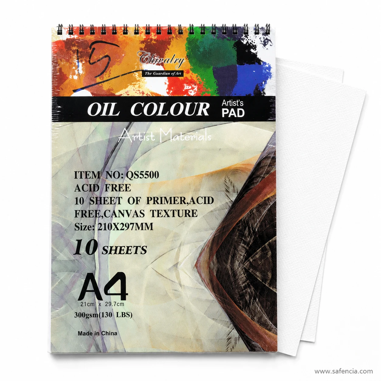 Fanned view of Chivalry oil colour pad showing primed white canvas paper sheets