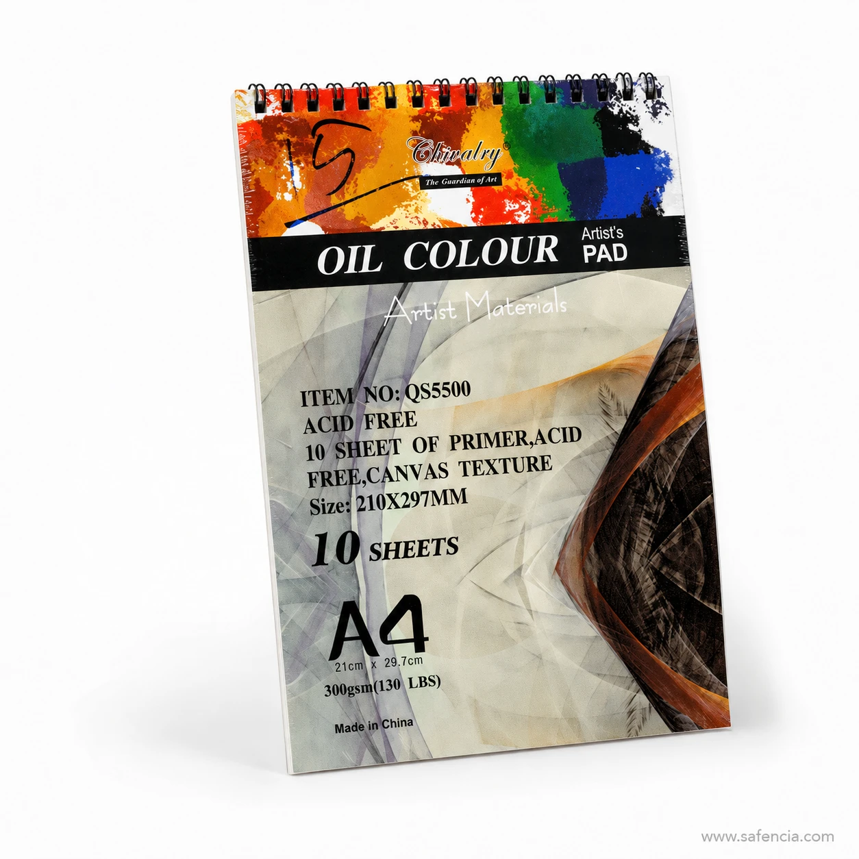 Angled standing shot of Chivalry oil colour pad with top spiral binding