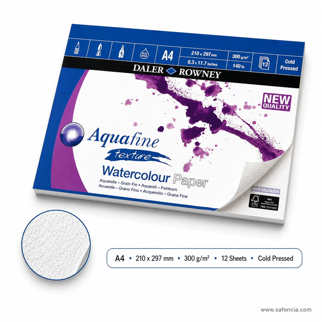 Zoomed circular detail of Daler Rowney Aquafine 300gsm cold pressed paper tooth