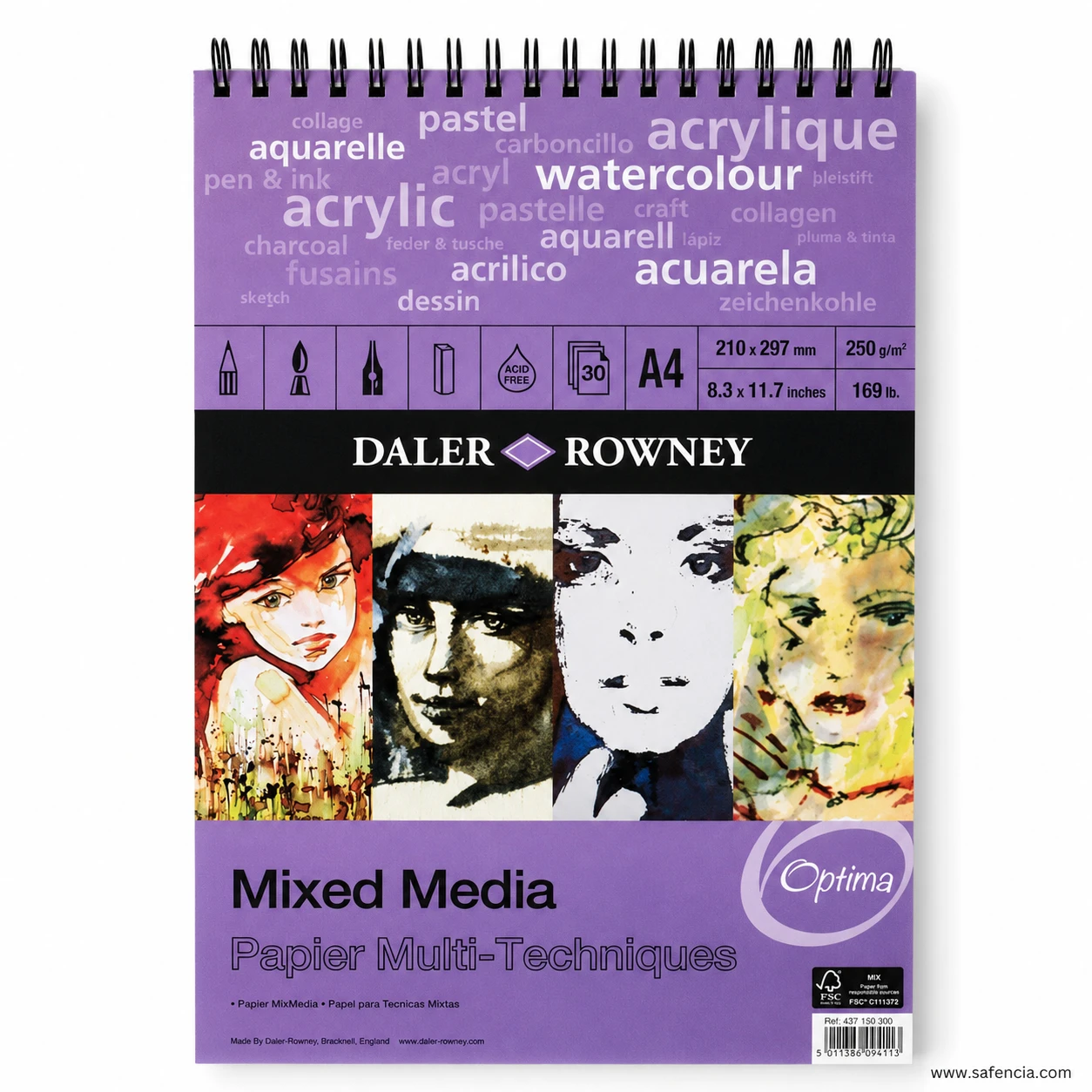 Daler Rowney Optima A4 mixed media spiral pad 250gsm 30 sheets
