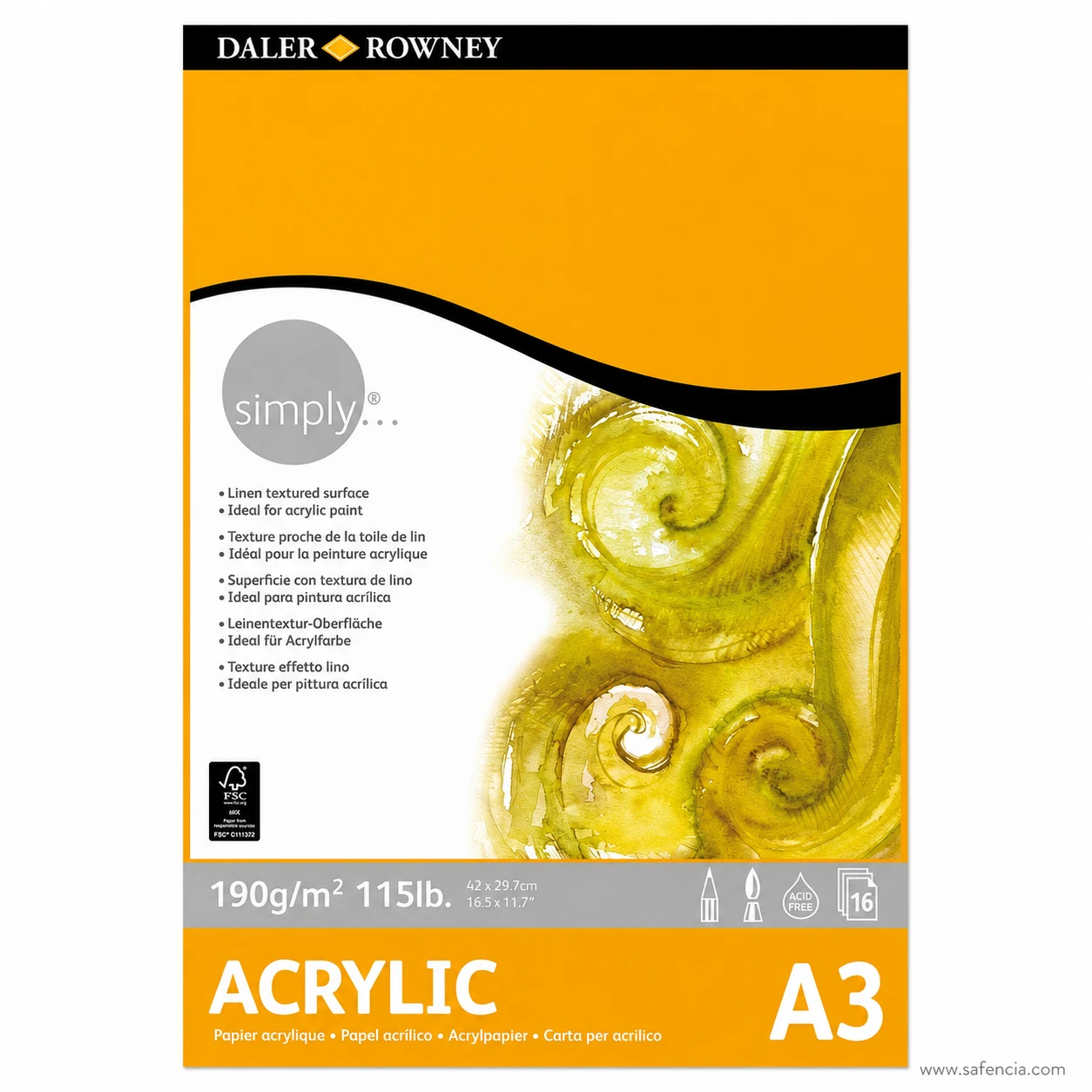Daler Rowney Simply acrylic paper pad A3 size 190gsm 16 sheets
