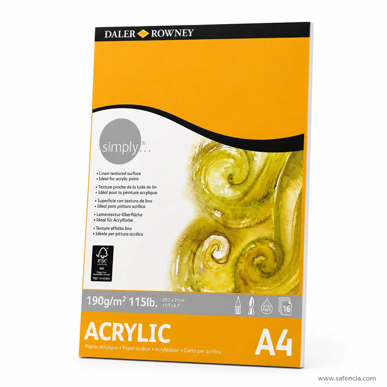 Daler Rowney Simply acrylic paper pad A4 size 190gsm 16 sheets standing