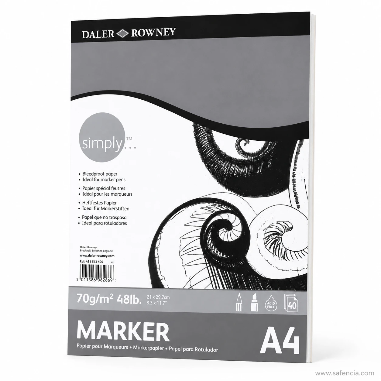 Daler Rowney Simply bleedproof marker paper pad A4 size 70gsm 40 sheets standing