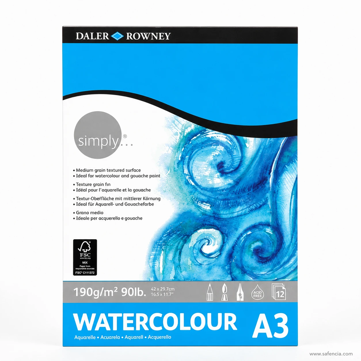 Daler Rowney Simply cold pressed watercolor paper pad A3 size 190gsm 12 sheets