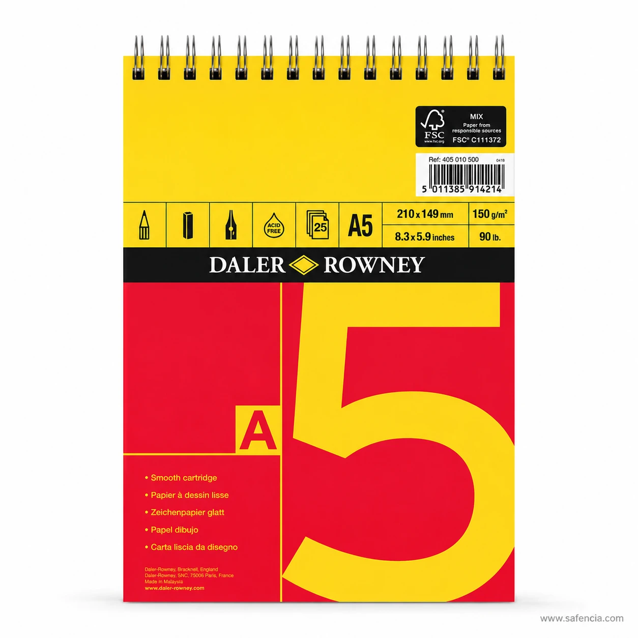 Daler Rowney smooth cartridge paper spiral pad A5 size 150gsm 25 sheets