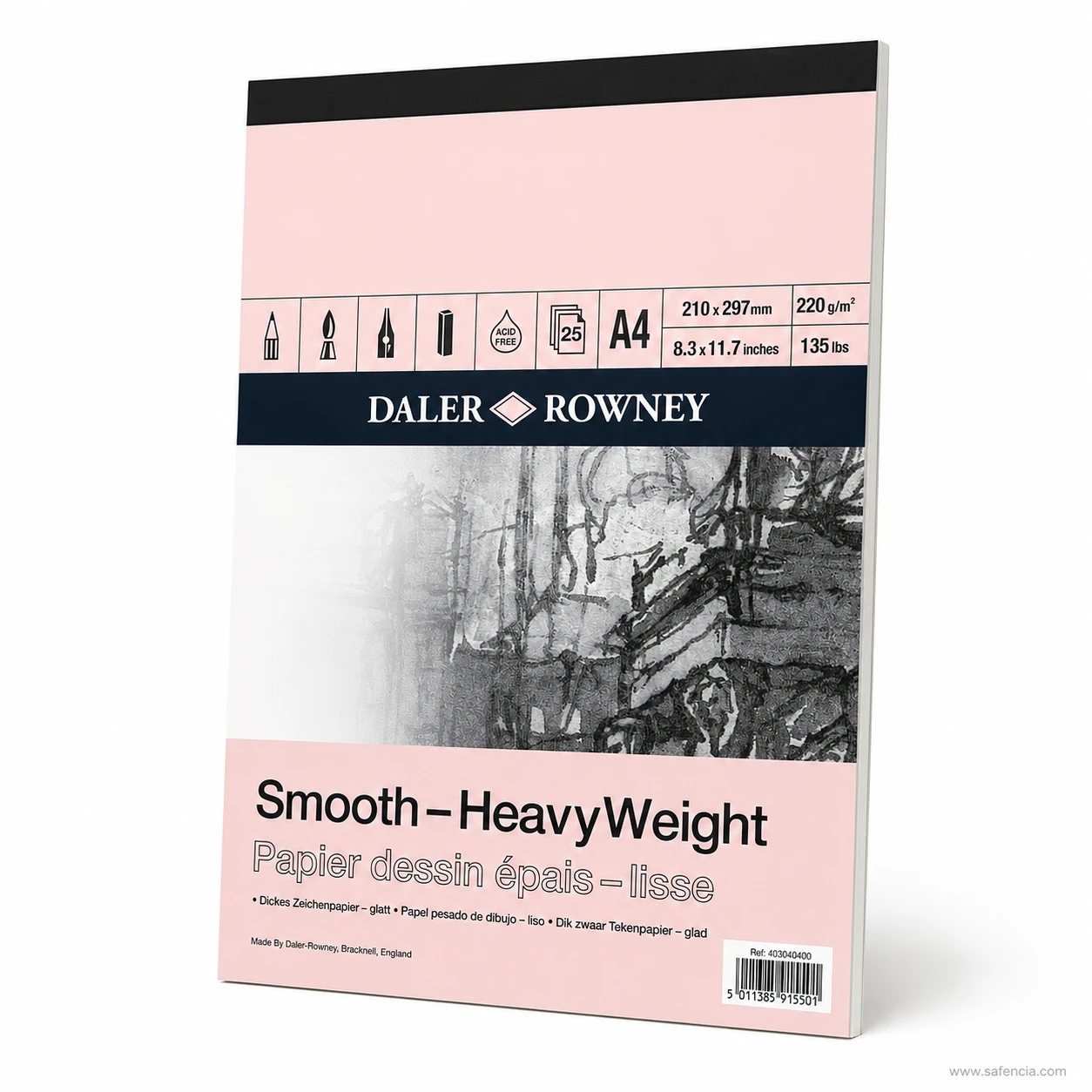 Daler Rowney smooth heavyweight 220gsm drawing pad standing 3D perspective