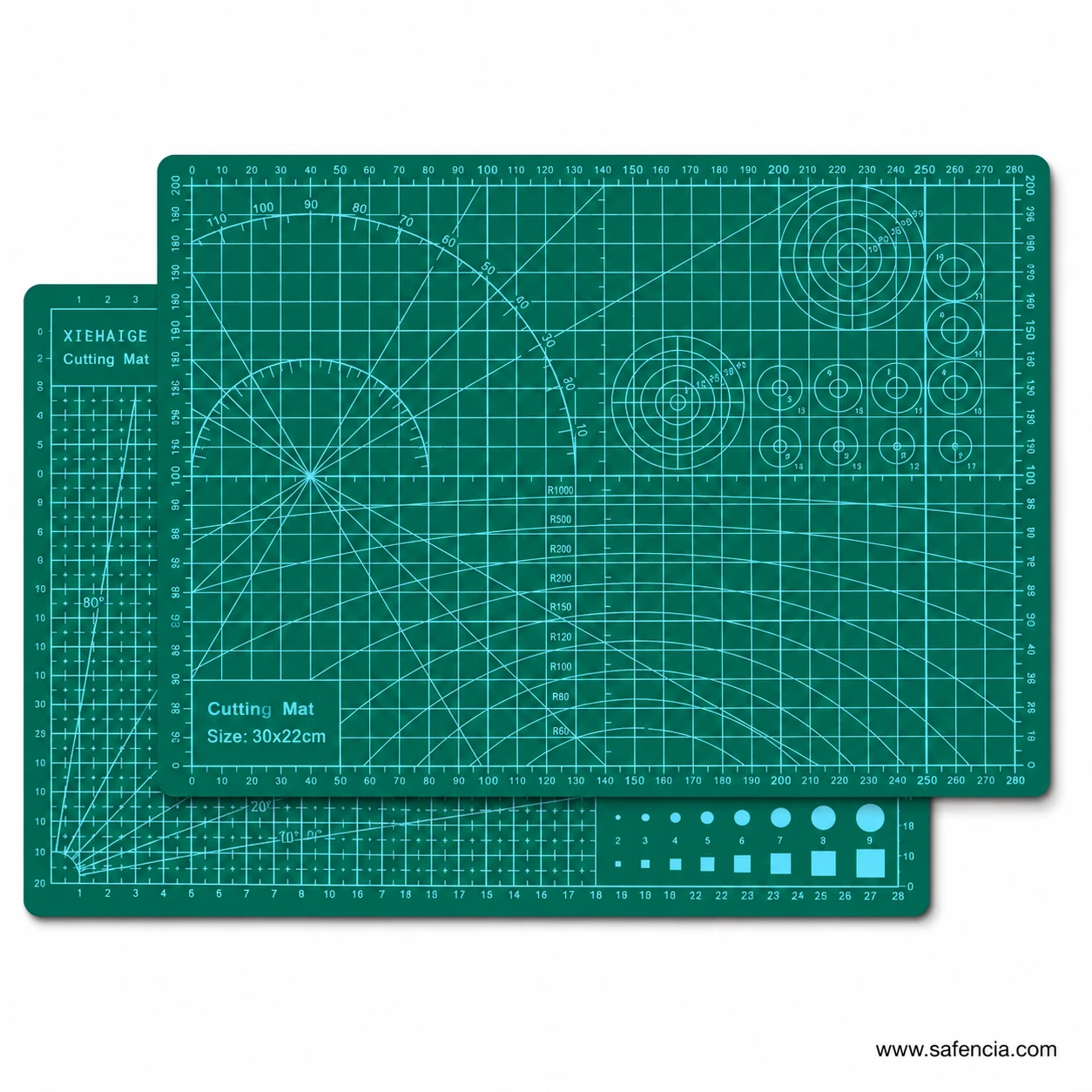 Front and reverse side comparison of double sided green cutting mat