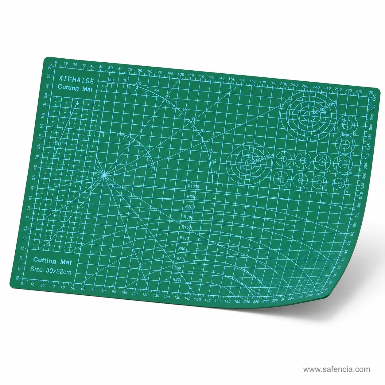 Isometric perspective showing flexible composite PVC cutting mat corner curve