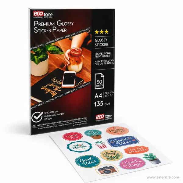 Ecotone Premium Glossy Sticker Photo Paper A4 135gsm (50 Sheets)