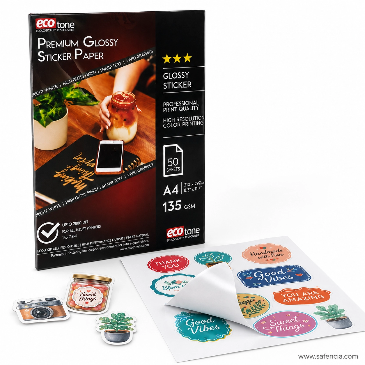 Peeling printed sticker sheet showing adhesive backing on Ecotone paper
