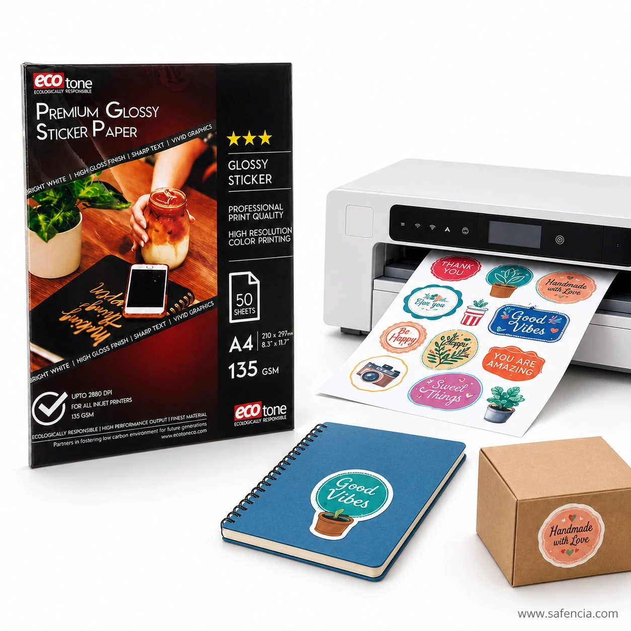 Ecotone glossy sticker sheet printing from color inkjet printer with journal stickers