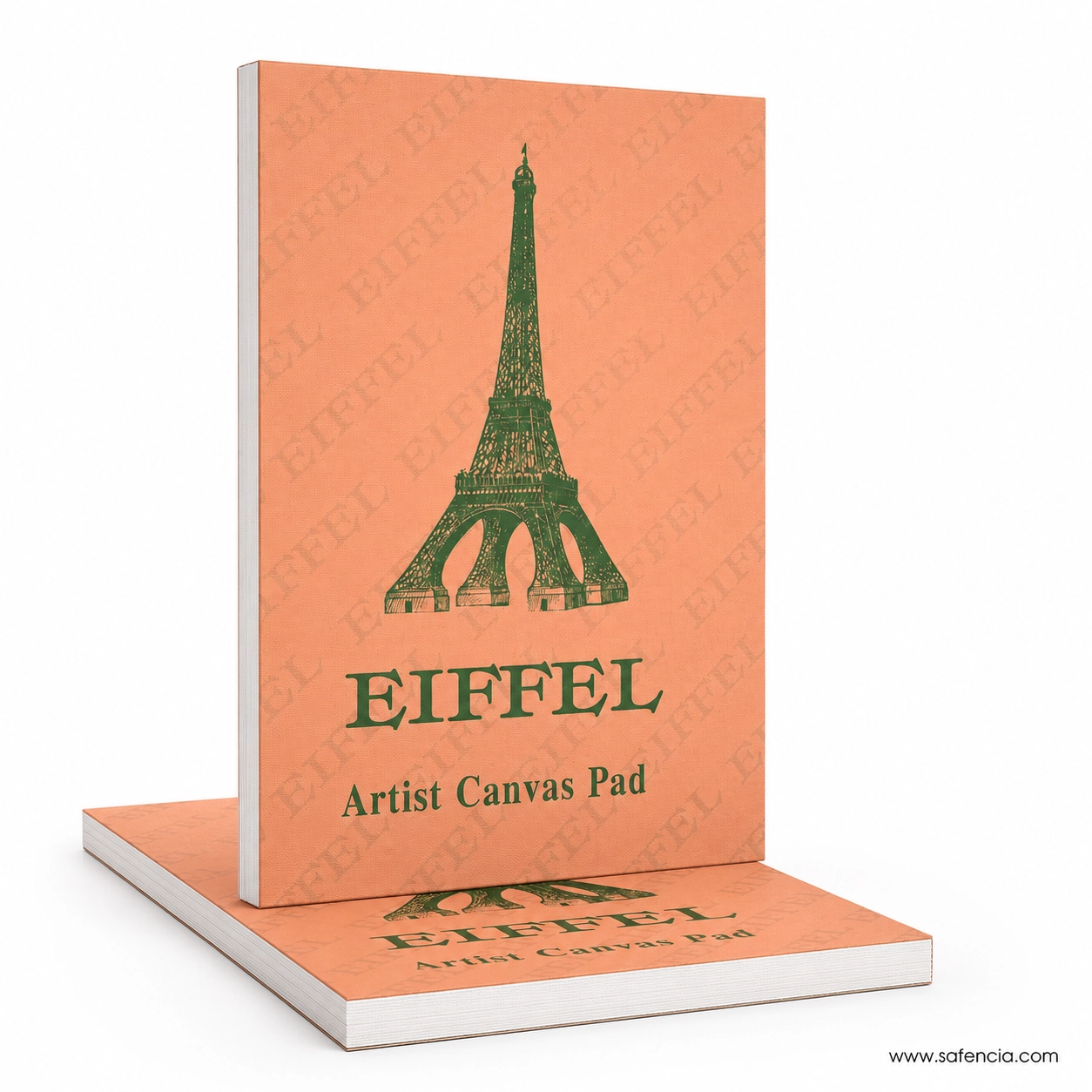 Standing 3D display of Eiffel 10x15 inch artist canvas pad on studio desk