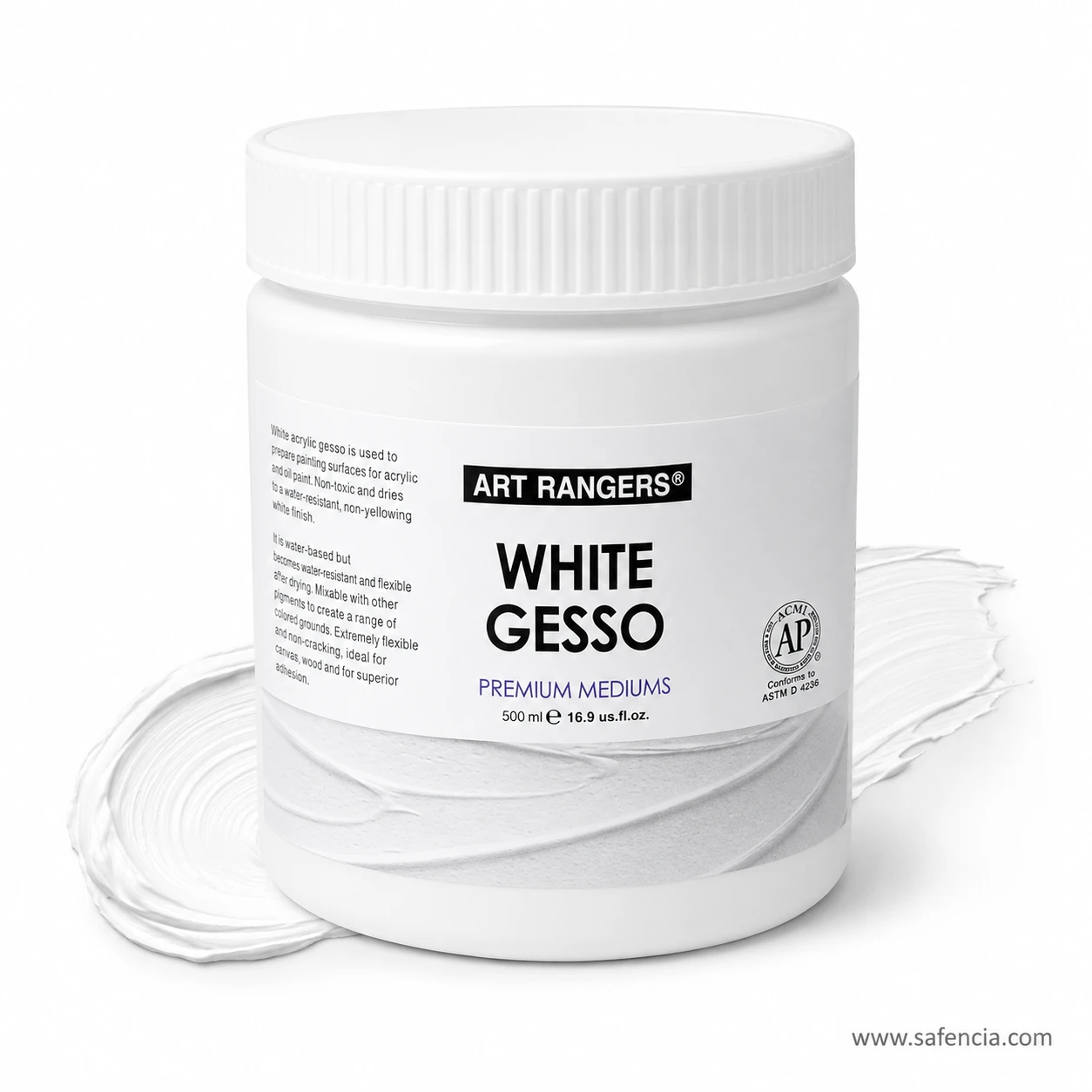 Brush stroke swatch highlighting opaque white coverage of Art Rangers gesso