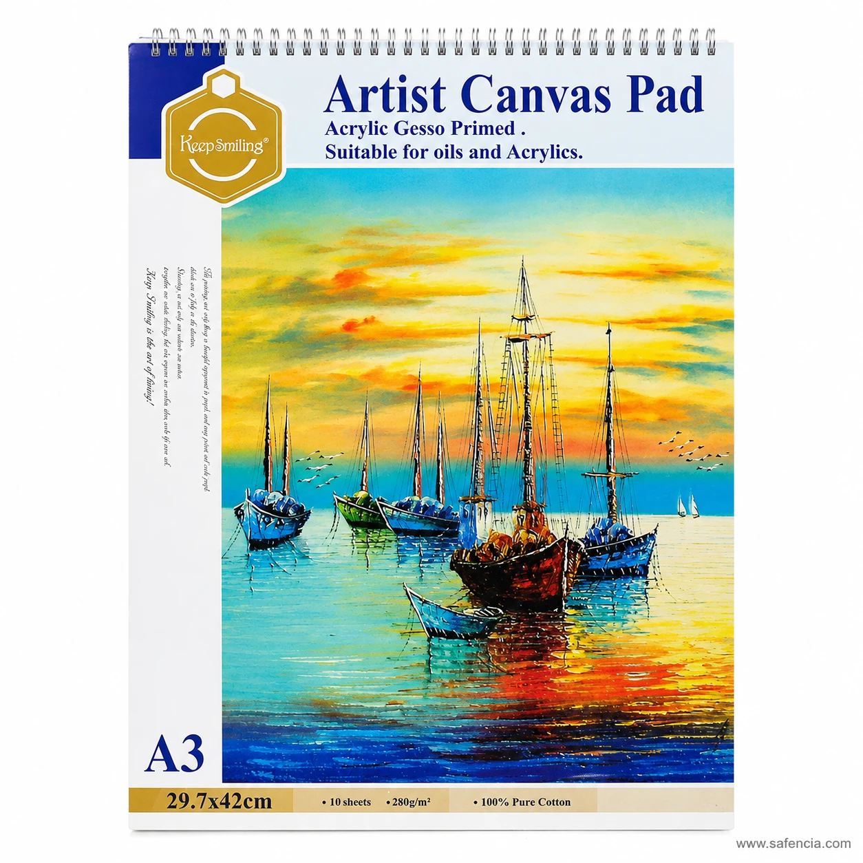 Keep Smiling large A3 100 percent cotton artist canvas pad 280gsm