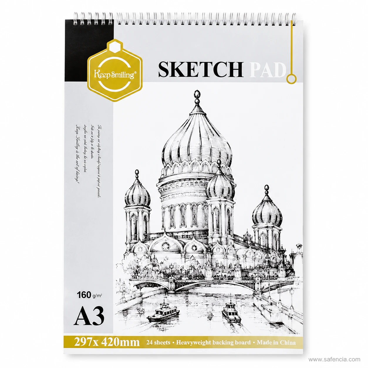 Keep Smiling large A3 artist sketch pad 160gsm with architectural ink sketch