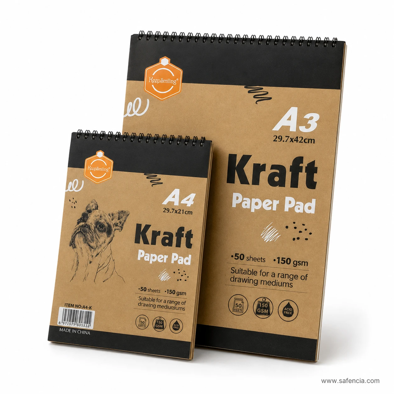Keep Smiling A4 and A3 natural kraft paper pads comparison pair