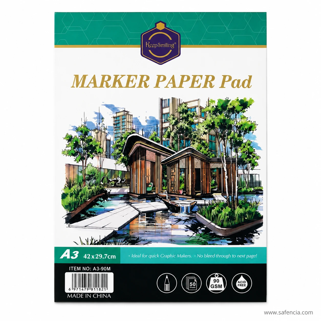 Keep Smiling large A3 bleedproof marker paper pad 90gsm 50 sheets