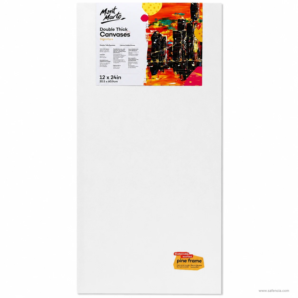 Mont Marte Double Thick Canvas pack labelled 12 x 24 in, showing the white primed face and pine frame