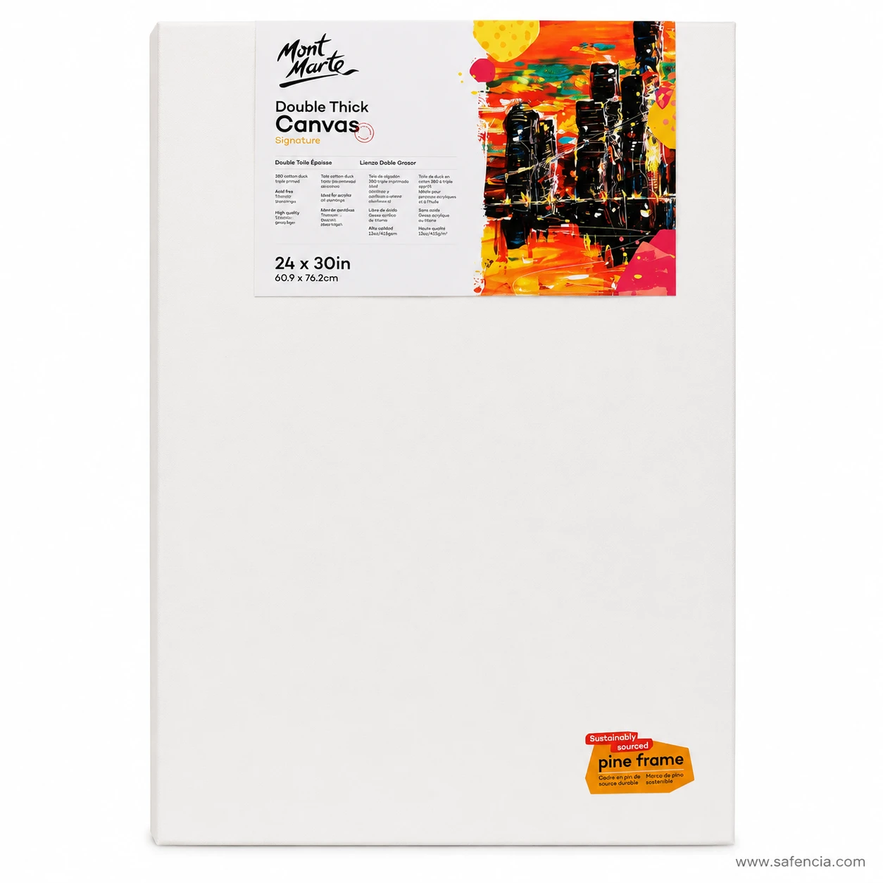 Mont Marte Double Thick Canvas pack labelled 24 x 30 in, showing the white primed face and pine frame
