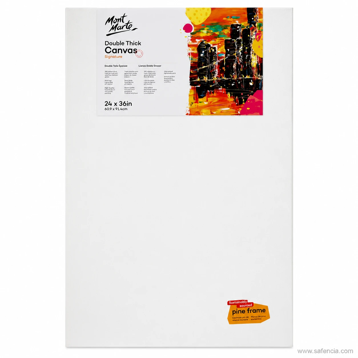 Mont Marte Double Thick Canvas pack labelled 24 x 36 in, showing the white primed face and pine frame