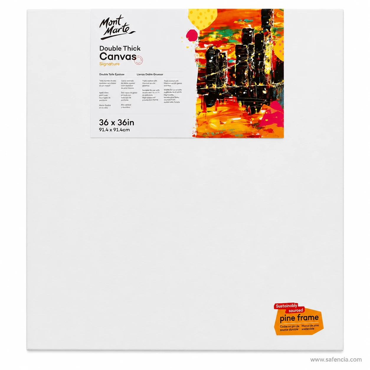 Mont Marte Double Thick Canvas pack labelled 36 x 36 in, showing the white primed face and pine frame