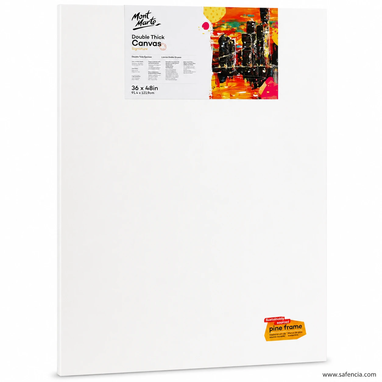 Mont Marte Double Thick Canvas pack labelled 36 x 48 in, showing the white primed face and pine frame