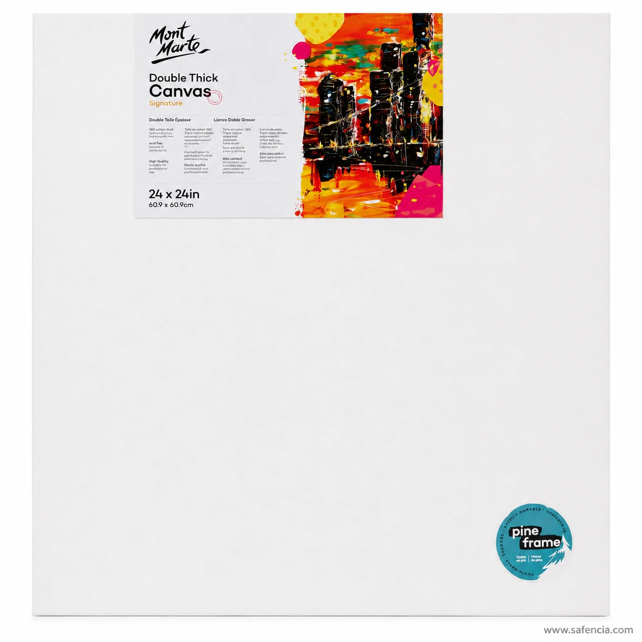 Mont Marte Double Thick Canvas pack labelled 24 x 24 in, showing the white primed face and pine frame