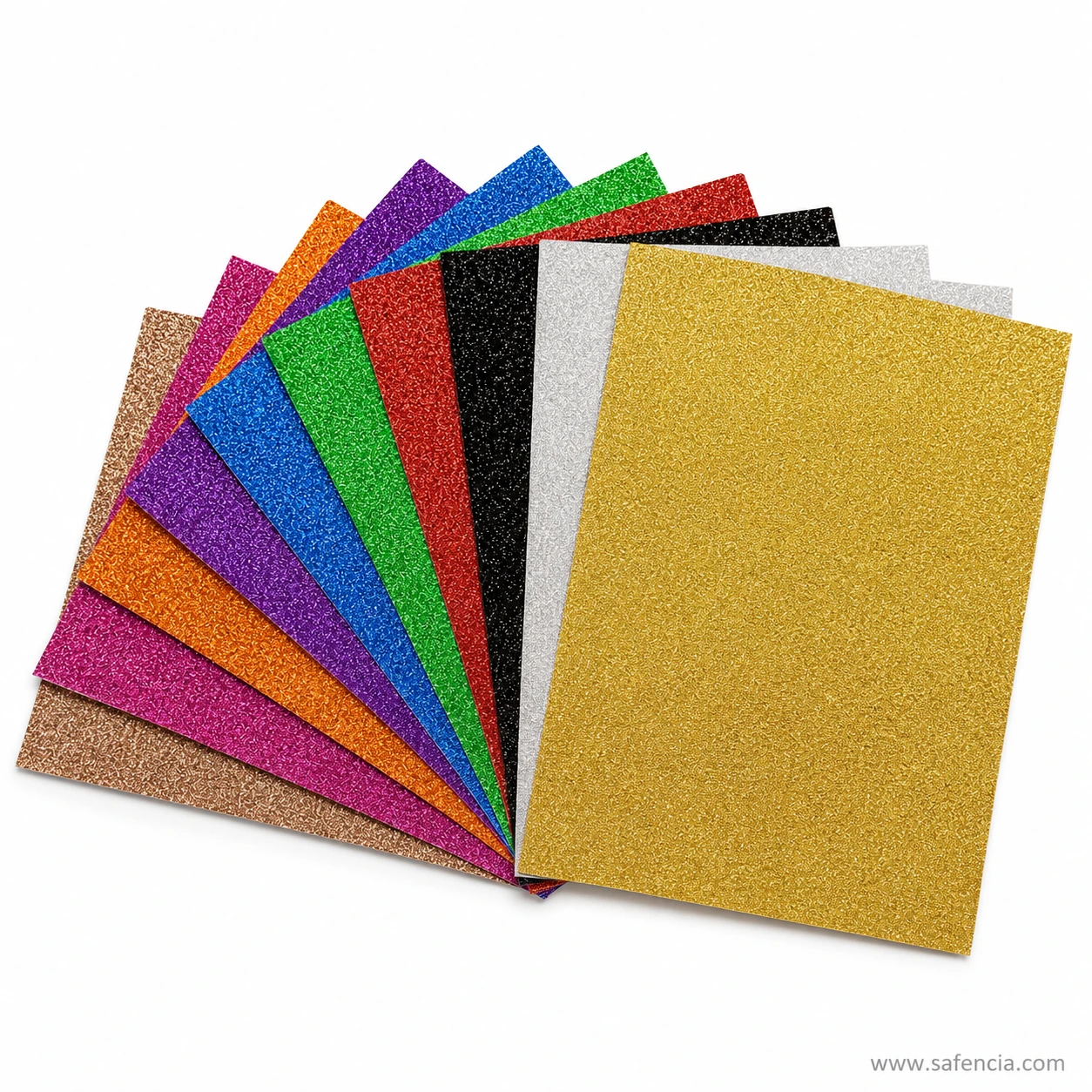 Spread display of 10 assorted sparkling glitter colors in A3 size