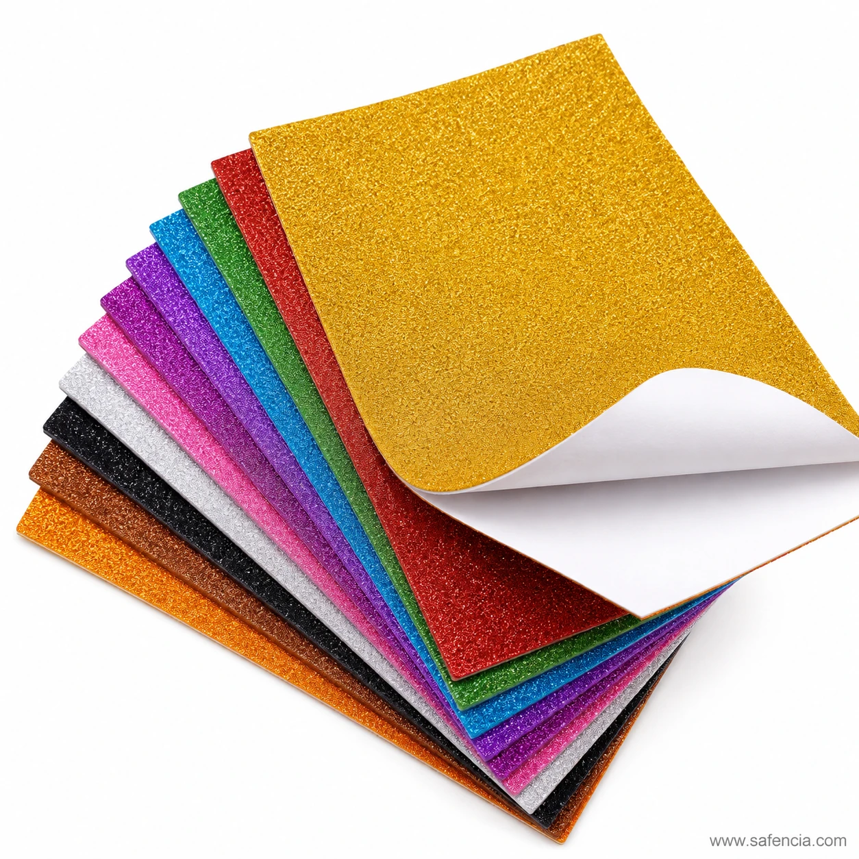 Assorted vibrant glitter foam sheets A4 spread view