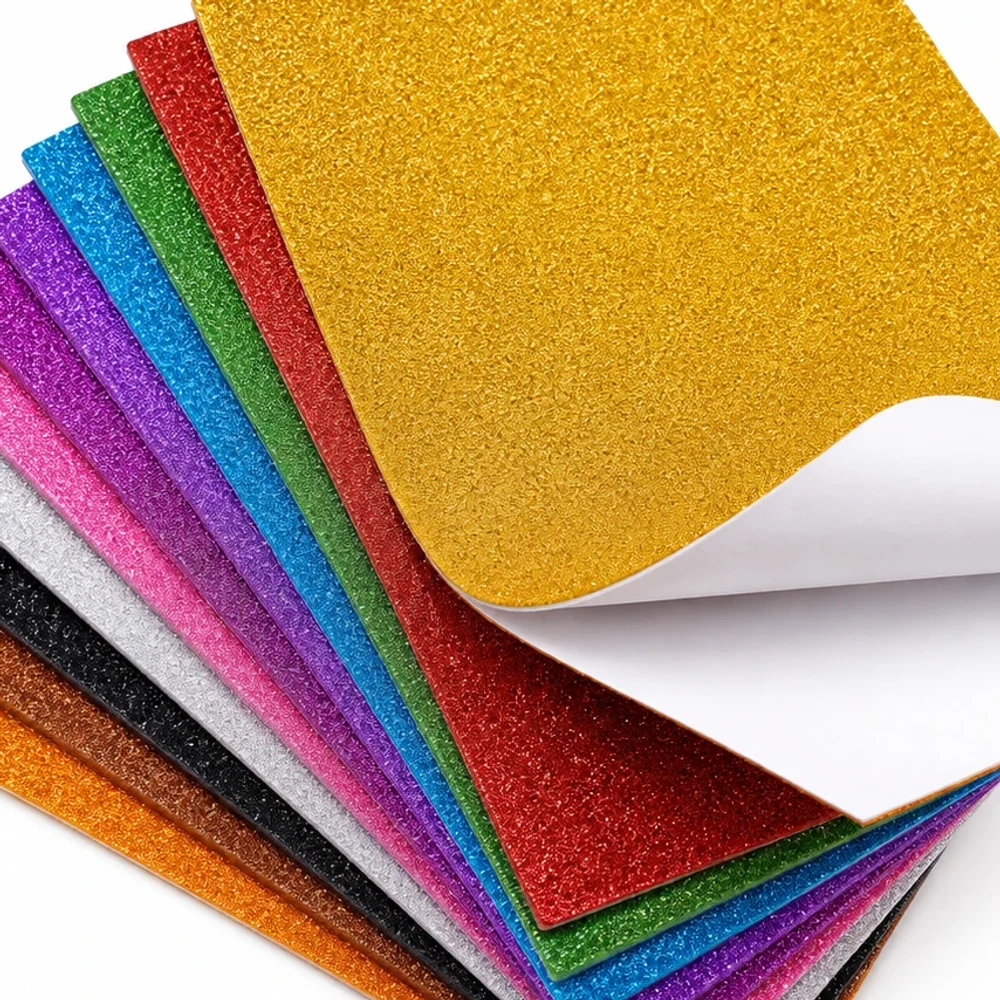 Close-up texture and sparkle detail of EVA glitter foam sheet