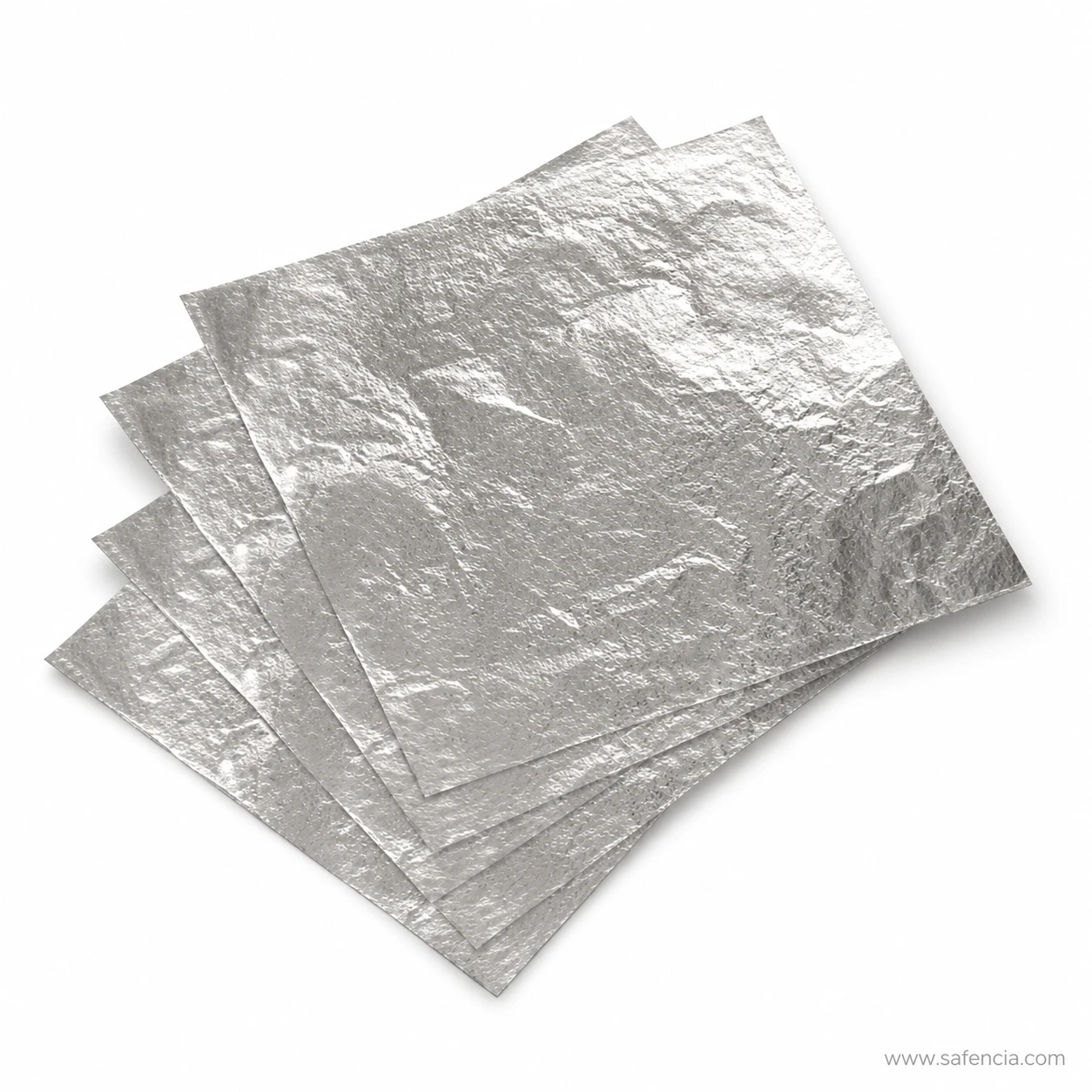 Angled perspective showing cardstock thickness of metallic silver sheet