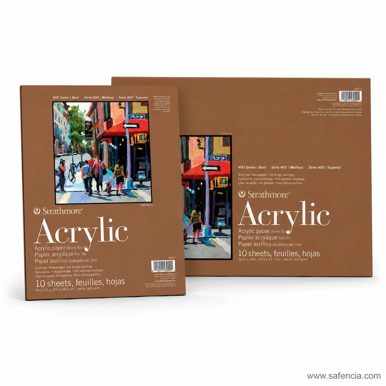Display perspective showing 10 sheet thickness of Strathmore 400 acrylic pad