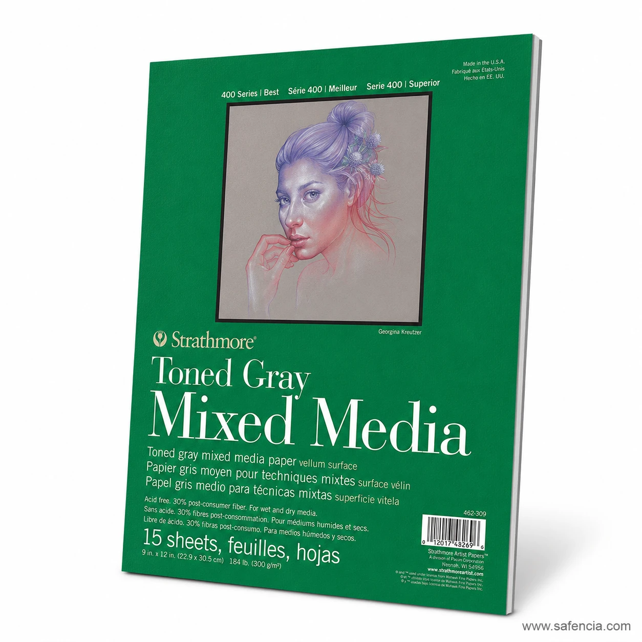 Angled perspective of Strathmore 400 toned gray mixed media pad 15 sheets